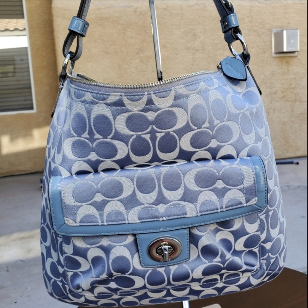 Coach Blue and Silver Shoulder Bag